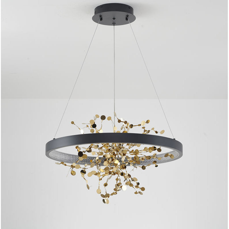 Sand Black LED Chandelier with Gold Confetti Interior – 24"