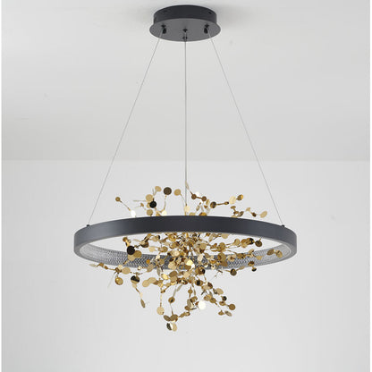 Sand Black LED Chandelier with Gold Confetti Interior – 24"