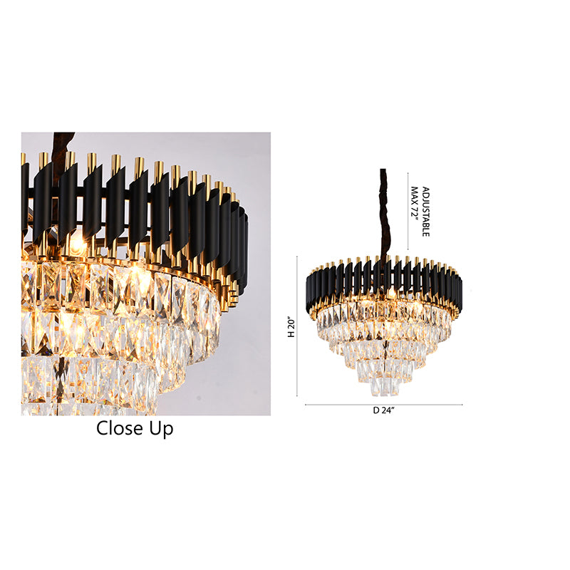 Black & Gold Chandelier With Clear Hanging Crystals