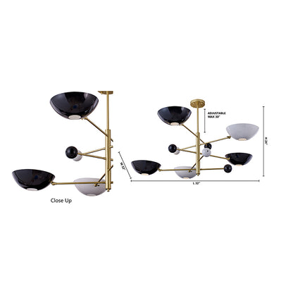 Gold Metal Frame Ceiling Fixture with White & Black Disk Plates