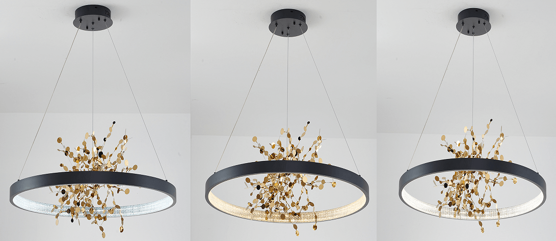 Sand Black & Gold LED Chandelier with Confetti Interior
