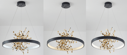 Sand Black & Gold LED Chandelier with Confetti Interior