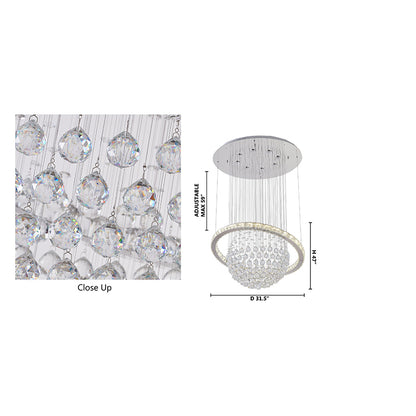 Crystal Ball Chandelier With A LED Clear Crystal Ring