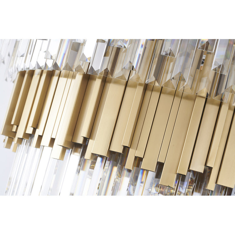 Six Tier Brushed Brass Chandelier With Clear Hanging Crystals