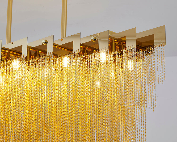 Gold Prism Chandelier With Hanging Aluminium Chains