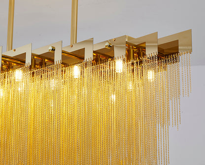 Gold Prism Chandelier With Hanging Aluminium Chains