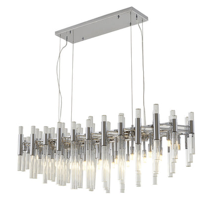 Polished Chrome Frame Chandelier With Clear Glass Rods
