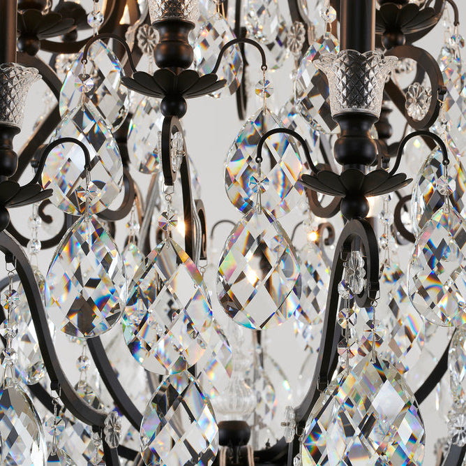 3 Tier Matte Black Chandelier with Clear Hanging Crystals