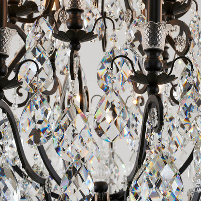 3 Tier Matte Black Chandelier with Clear Hanging Crystals