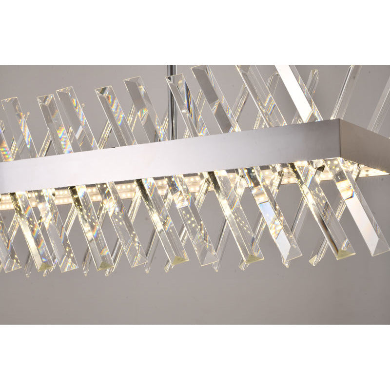Rectangular Chrome Chandelier with Clear Crystal