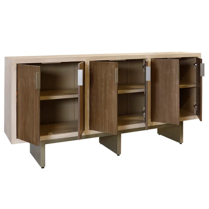 Natural and Cherry Solid Wood 6 Door Two Toned Console