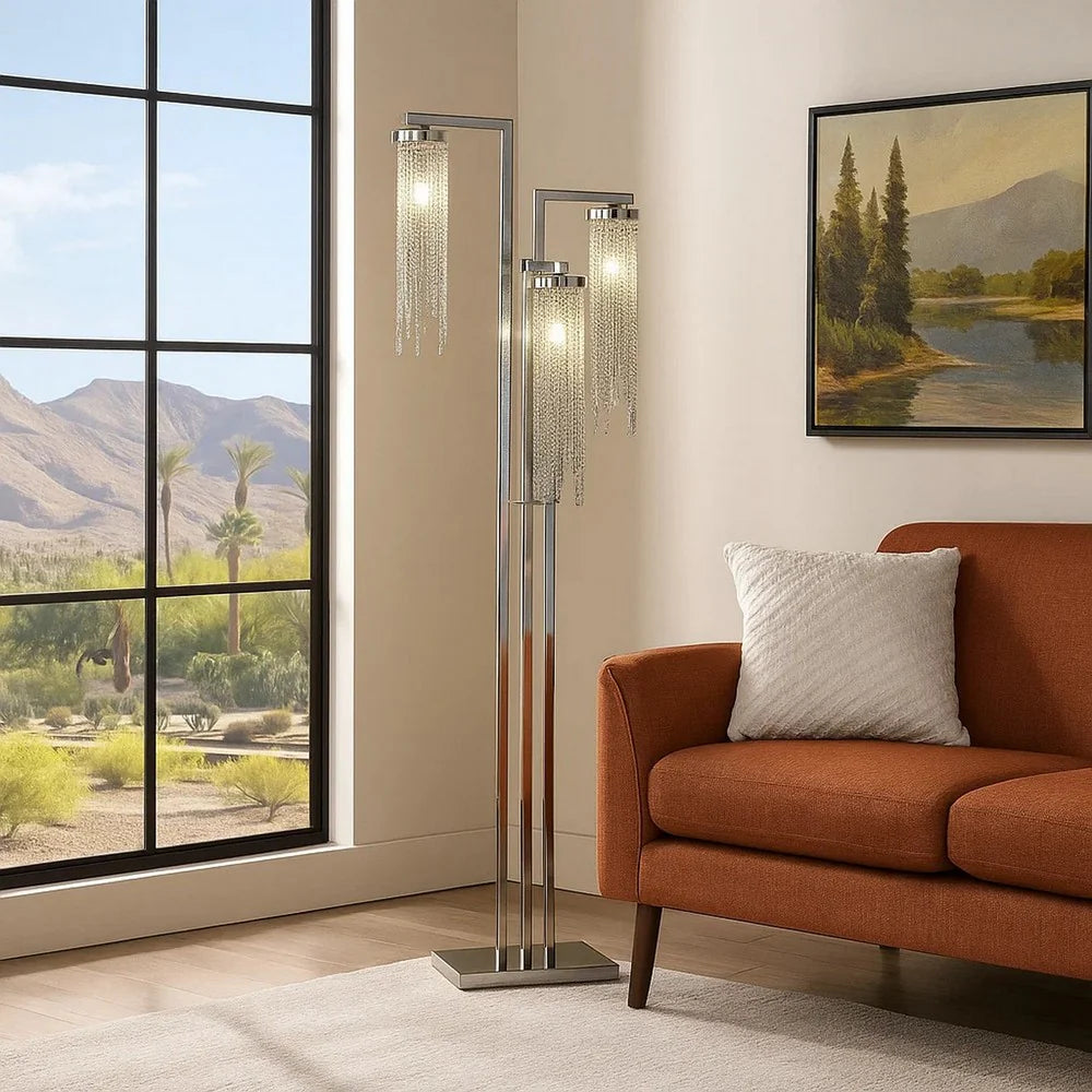 3 Crystal Cascade Style Shade Floor Lamp