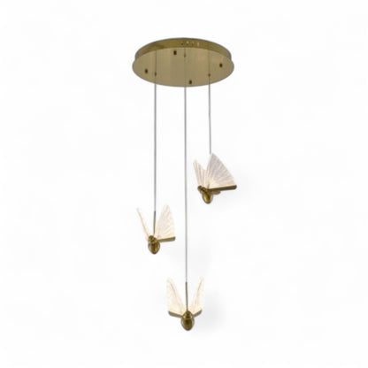 Elegant Satin Brass LED Chandelier with Butterfly Pendants
