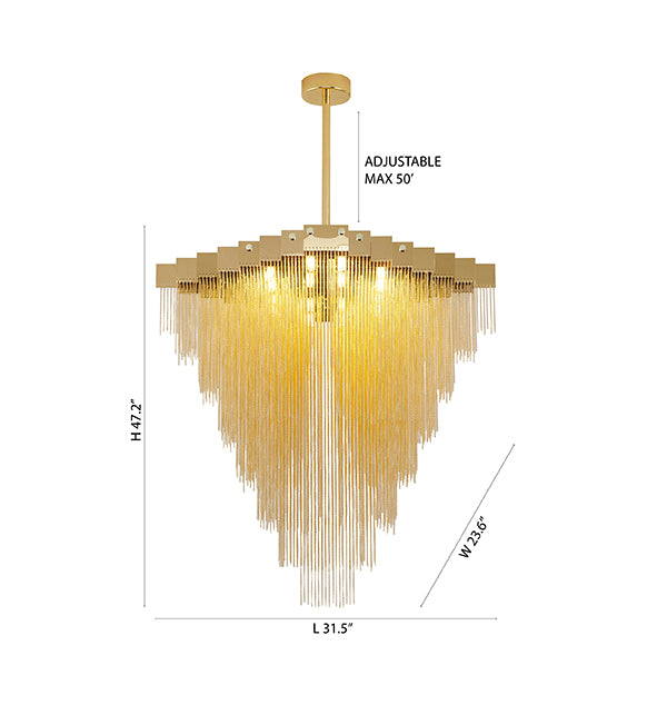Gold Prism Chandelier With Hanging Aluminium Chains