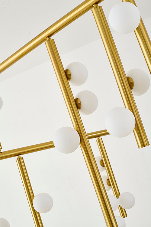 Satin Brass Chandelier With White Glass Ball Shades