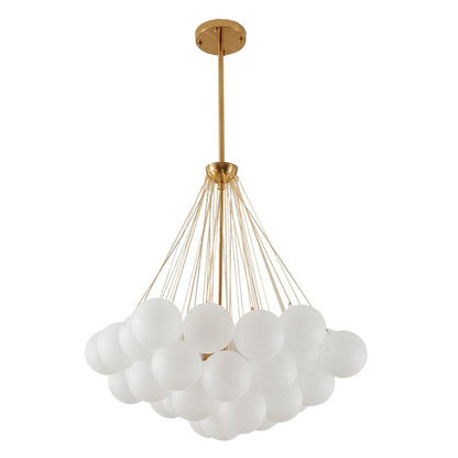 Gold Plated Frame Chandelier featuring White Frosted Glass Hanging Shades