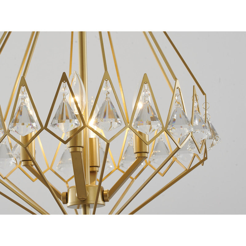 Gold Diamond Shaped Chandelier With Clear Crystal Drops