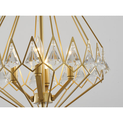 Gold Diamond Shaped Chandelier With Clear Crystal Drops