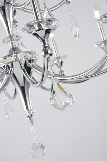 Two-Tier Satin Brass Frame with Champagne Hanging Crystals Accents