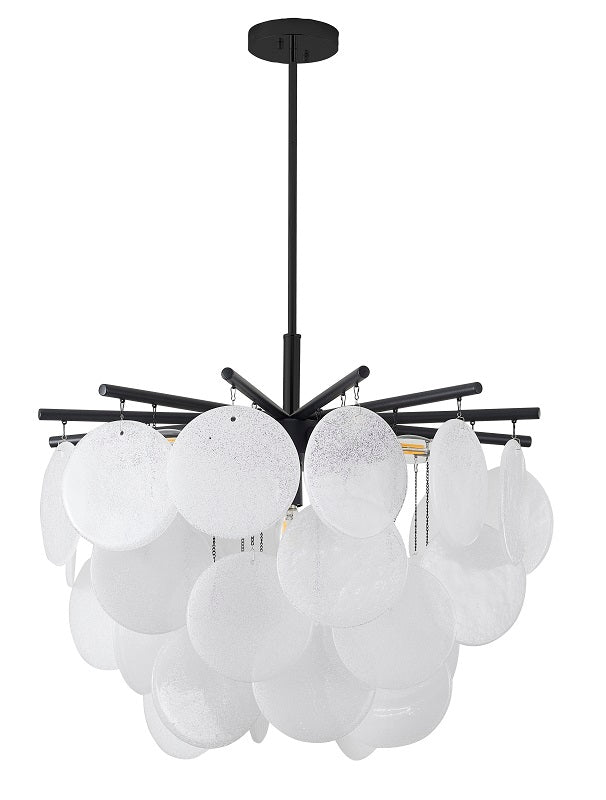 Satin Black Chandelier With Frosted White Hanging Glass Petals