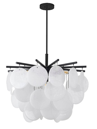 Satin Black Chandelier With Frosted White Hanging Glass Petals