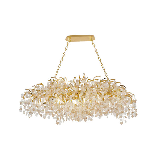 Gold Aluminium Chandelier With Clear & Champagne Glass Hanging Petals