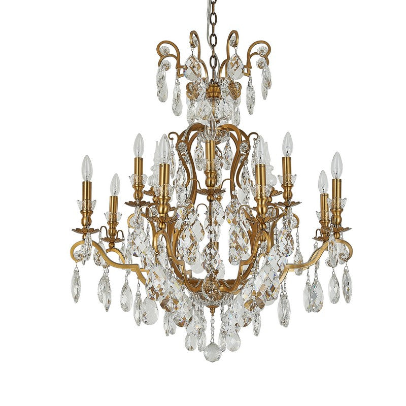 Pewter Metal Frame Chandelier with Clear Hanging Crystals