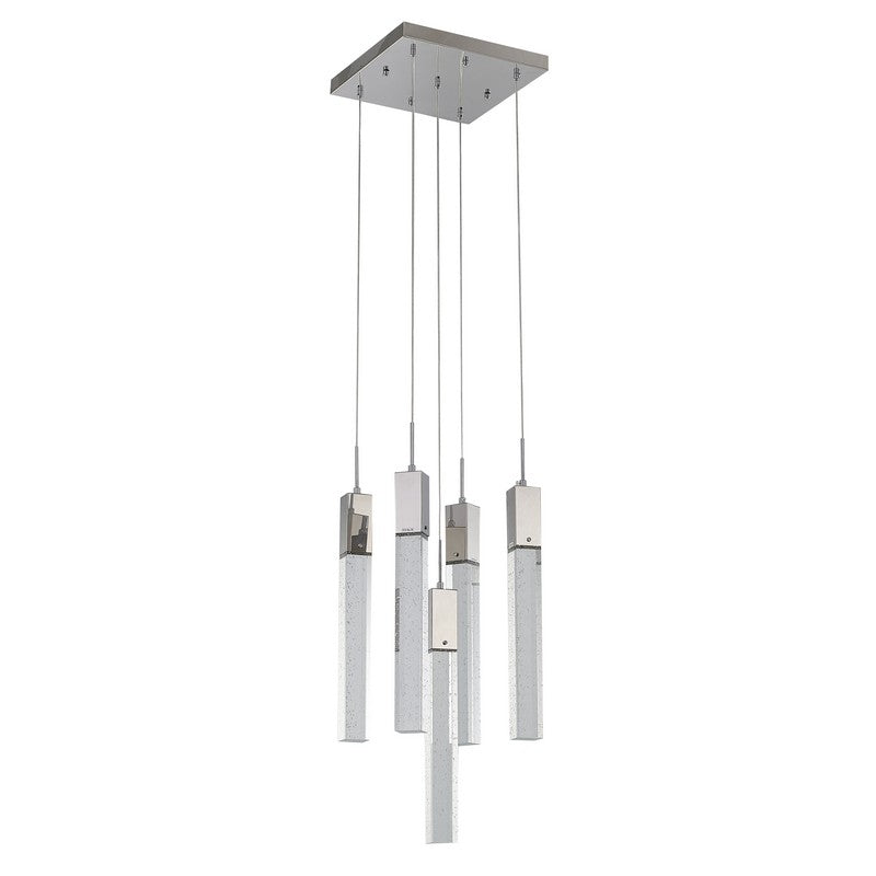 Flushed Chrome Frame Chandelier with Hanging Clear Block Crystal Pendants