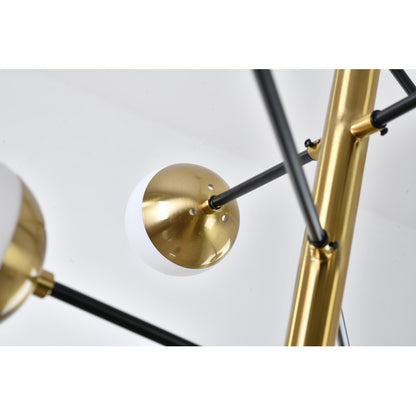 Brass & Black Framed Chandelier with Milk White Glass Shades