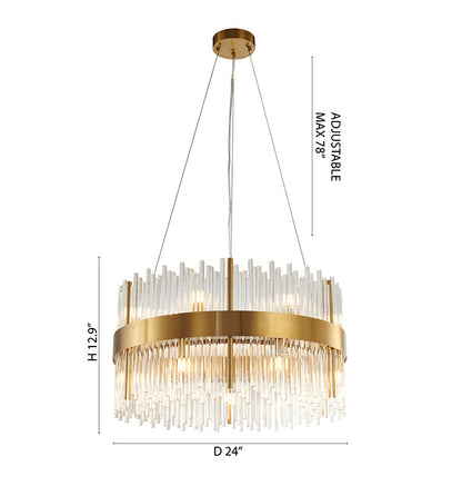 Gold Halo Frame Chandelier with Clear Glass Rods