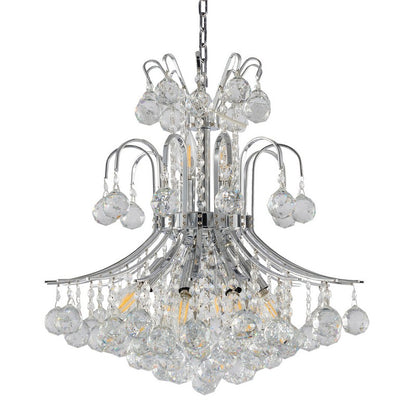 Satin Brass/Chrome Frame Chandelier with Clear Hanging Crystals