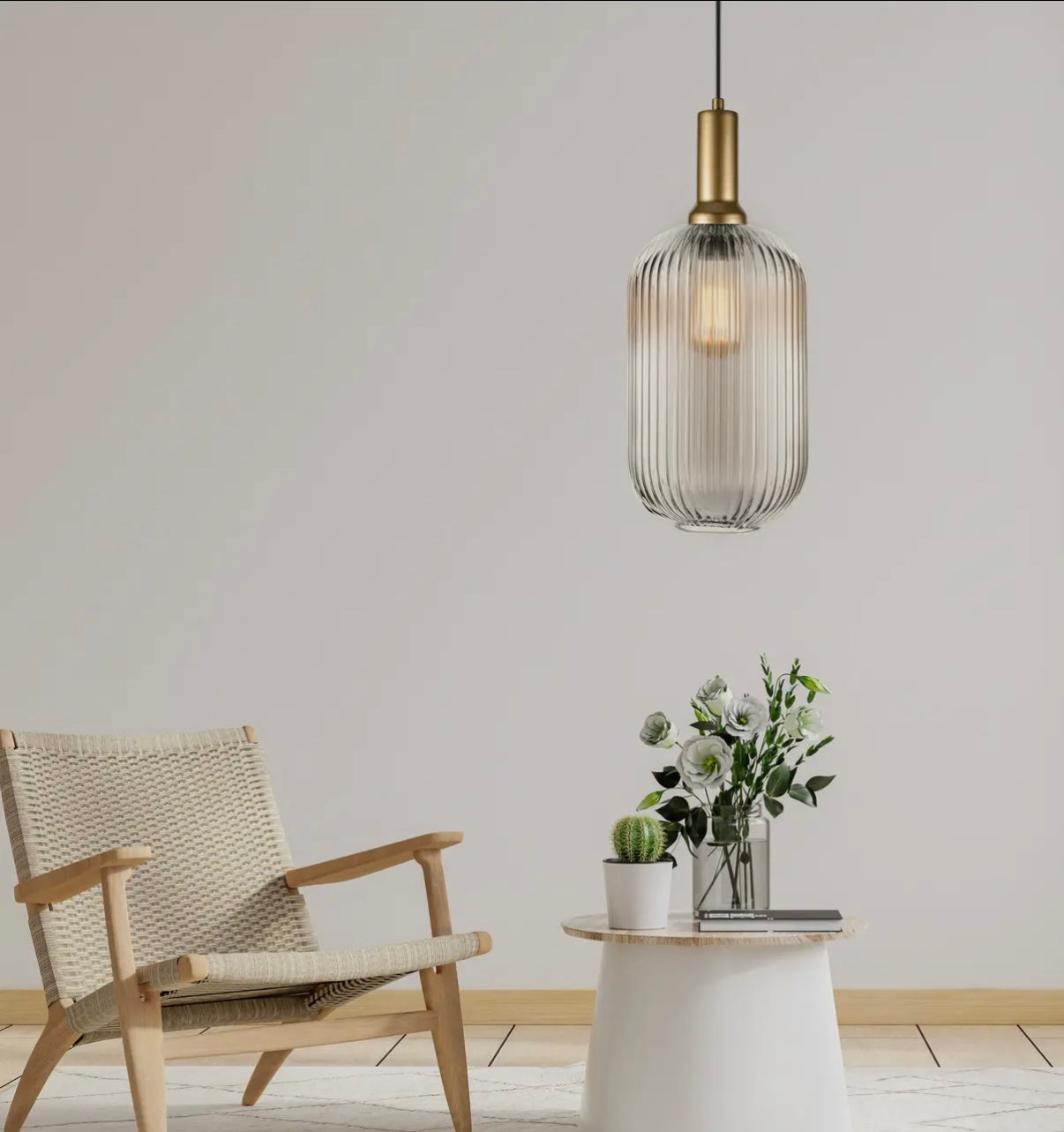White Ribbed Glass Pendant