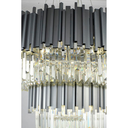 Two Tier Stainless Steel Hairlines Chandelier With Clear Hanging Crystals