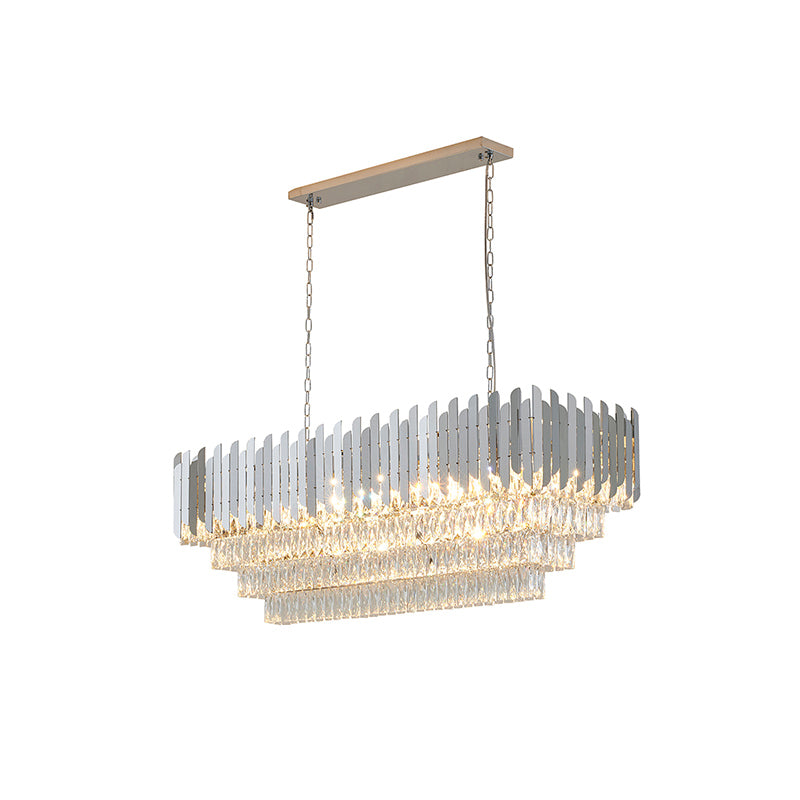 Rectangular Chandelier With Clear Hanging Crystals