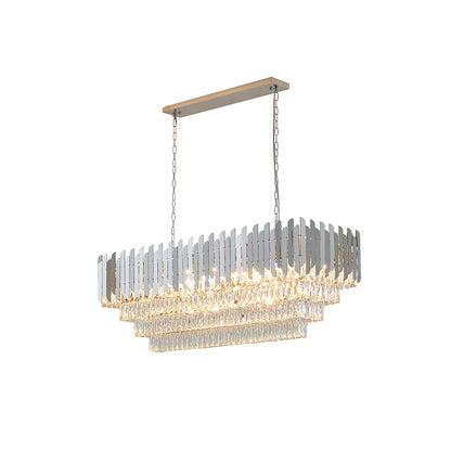 Rectangular Chandelier With Clear Hanging Crystals