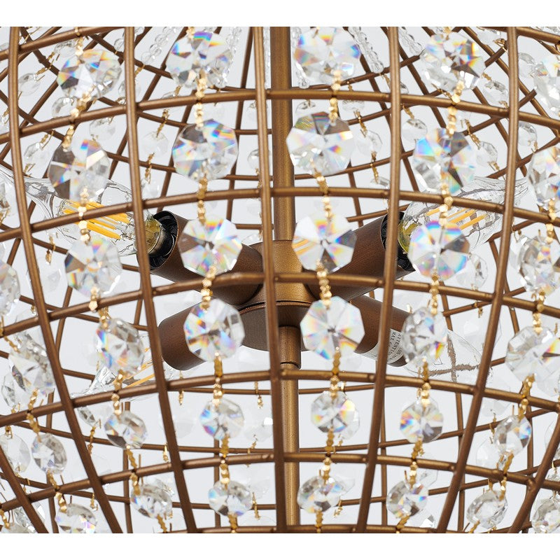 Bronze Sphere Orb Chandelier with Clear Crystals and Gold Hardware