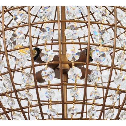 Bronze Sphere Orb Chandelier with Clear Crystals and Gold Hardware