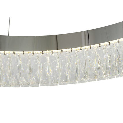 Round Chrome LED Chandelier With Clear Hanging Crystals