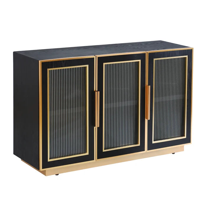 Ebony and Gold 3 Door Wooden Cabinet