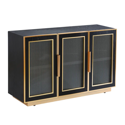 Ebony and Gold 3 Door Wooden Cabinet