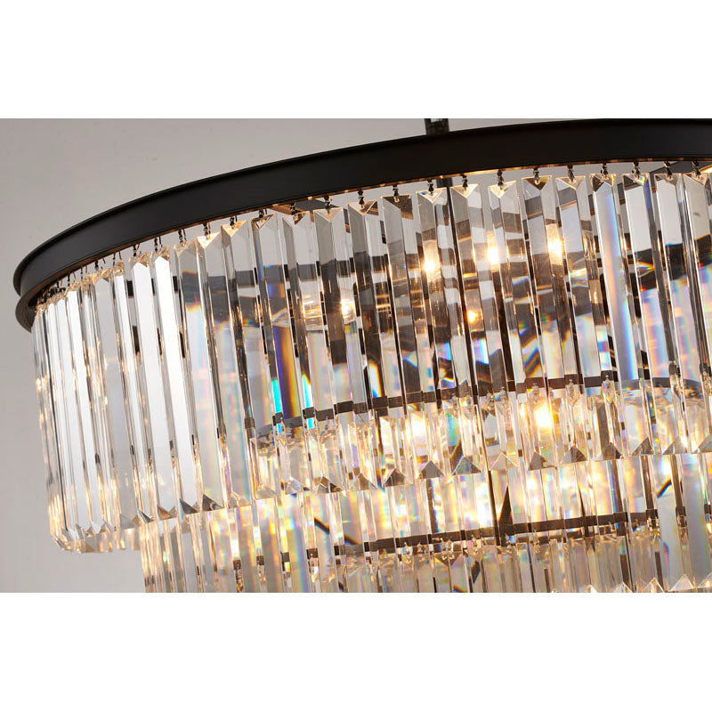 Five Tier Black Chandelier With Clear Hanging Crystals