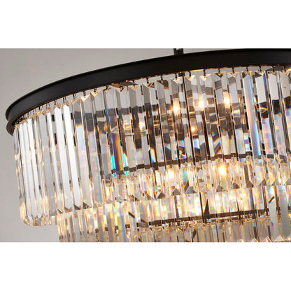 Five Tier Black Chandelier With Clear Hanging Crystals