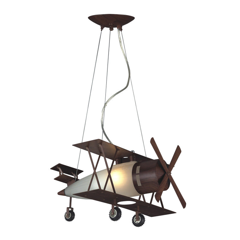 Brown Airplane Chandelier With A Frosted White Glass