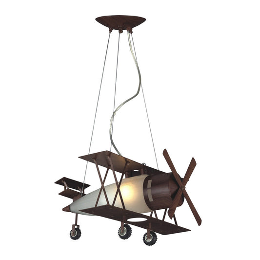 Brown Airplane Chandelier With A Frosted White Glass