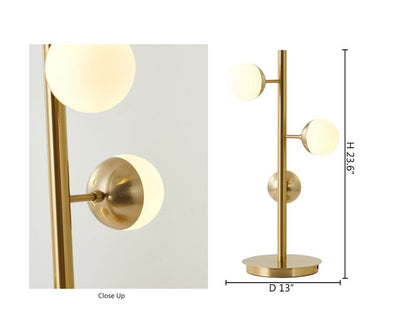 Brass Table Lamp With White Glass Shades