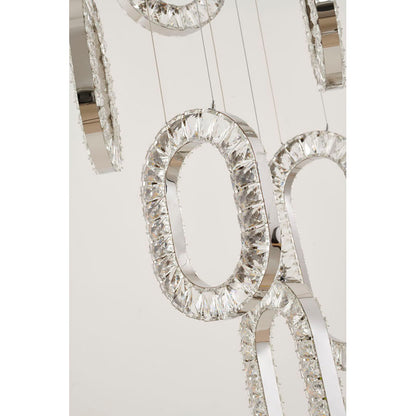 LED Chandelier With Oval Clear Crystal Hanging Pendants