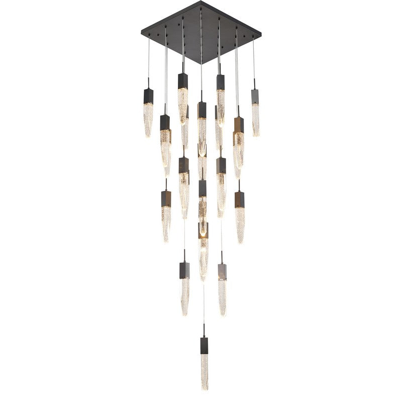 Flushed Matte Black Frame Chandelier with Hanging Clear Bubble Block Crystals