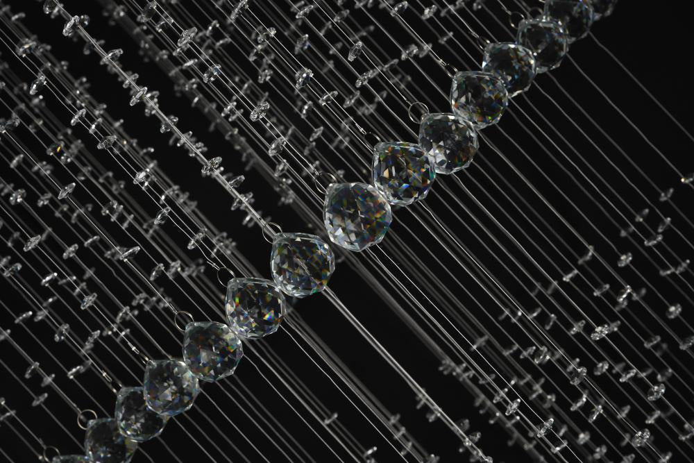 Chrome Flushed Chandelier with Clear Hanging Crystal Bead Balls