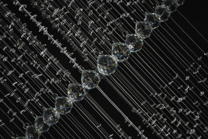 Chrome Flushed Chandelier with Clear Hanging Crystal Bead Balls