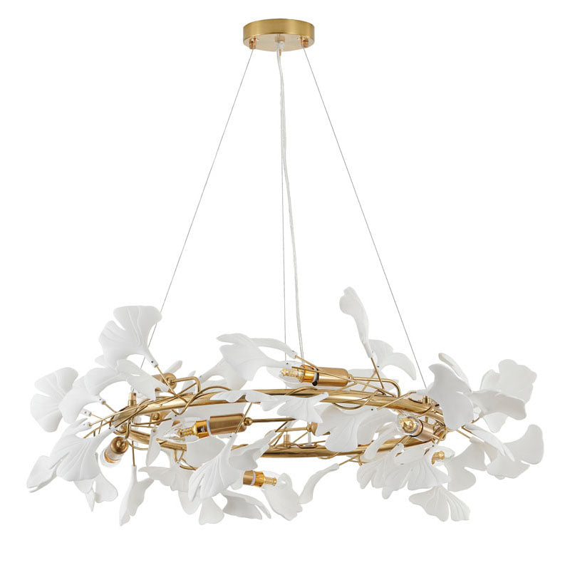 Round Chandelier with White Acrylic Leaf Accents